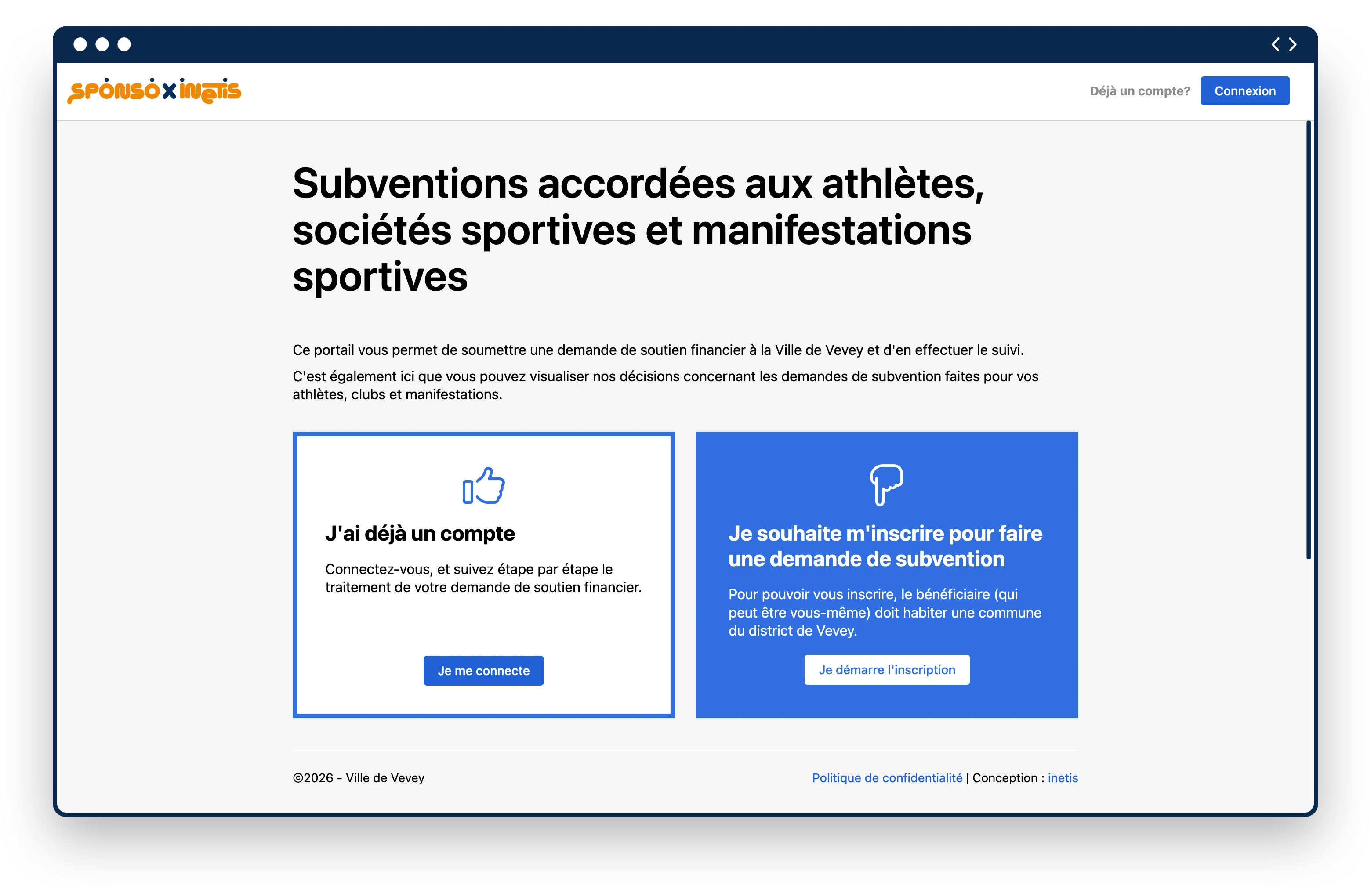 Ecran d'accueil et de connexion pour le demandeur